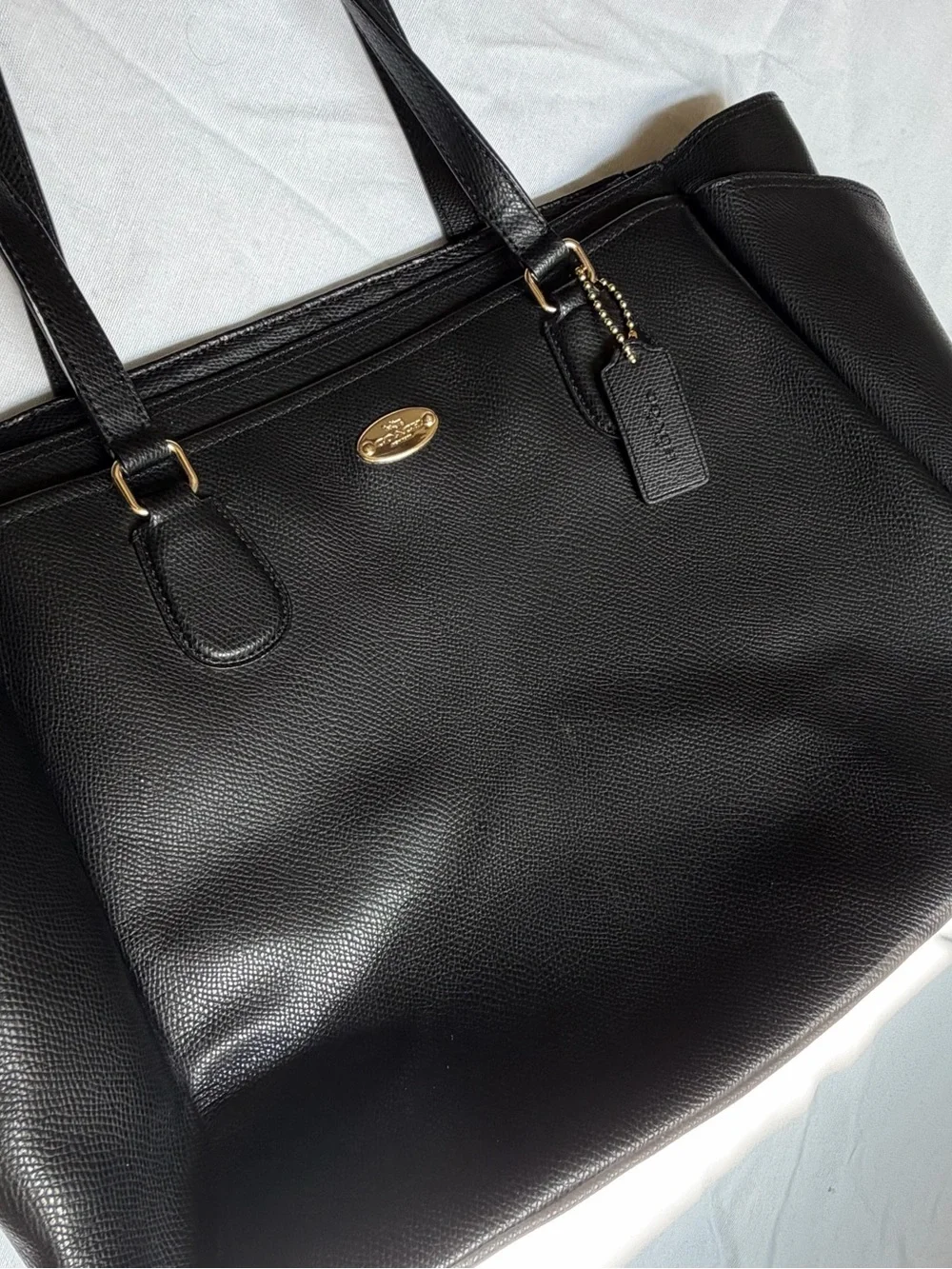 Coach Black Leather Tote with Gold Accent